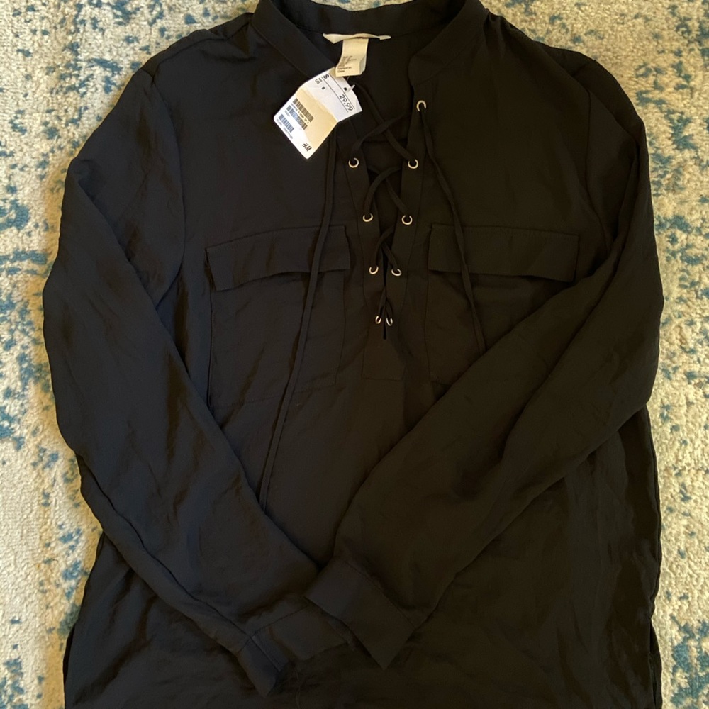 H&M lace down blouse with pockets